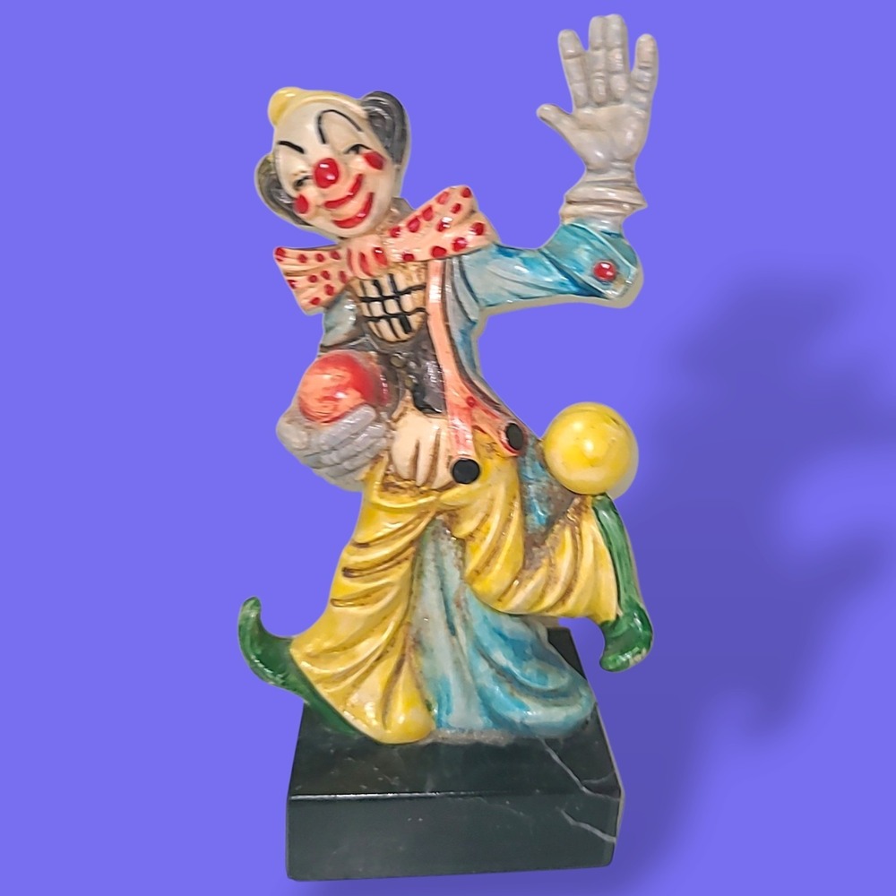 Vintage Fontanini Depose Hobo Clown Figurine Carrara Marble Base Made Italy 6"